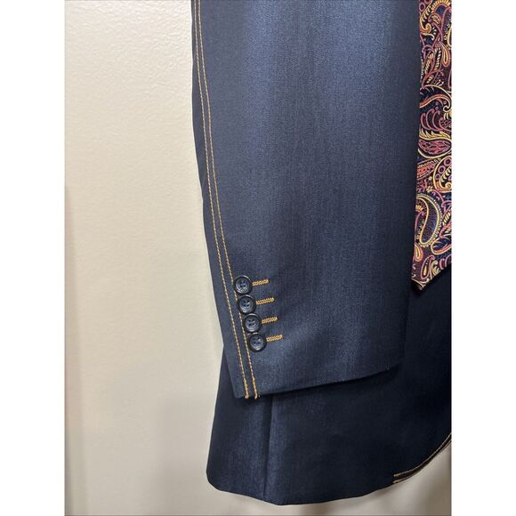 MECCA 3 Piece Suit Dark Navy Designed In Italy Sz 44L 38W Vest Pants Excellent - Picture 5 of 10